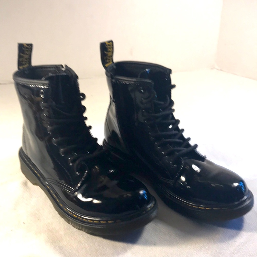 Dr. Martens 1460 J Unisex Black Patent Leather Lace-Up and Zipper Combat Boots